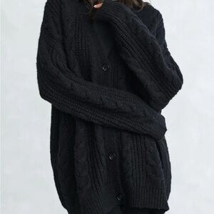Cozy Black Cable Knit Cardigan